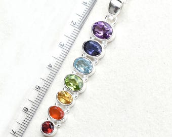 Collar con colgante de chakras de plata de ley hecho a mano con 7 chakras, joyería para meditación.