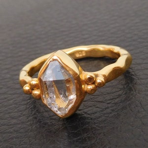 Herkimer Diamond Ring, Micron Yellow gold Herkimer Diamond Ring, Stackable Ring, 925 Sterling Silver Herkimer Diamond Ring Diamond-U393