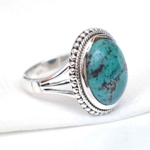 Sterling Silver Tibet Turquoise Ring: Handmade Bezel Gemstone Ring