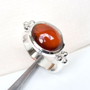 Natural Hessonite Garnet Ring, Birthstone Hessonite Garnet Ring, Handmade 925 Sterling Silver Gemstone Ring-U484