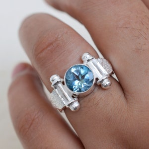 Blue Topaz Ring, Natural Blue Topaz Ring, Engagement Topaz Ring, Wedding Topaz Ring, Anniversary Wedding Ring 925 Sterling Silver-U432