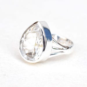 Handmade Pear Clear Quartz Ring: 925 Sterling Silver Bezel Ring