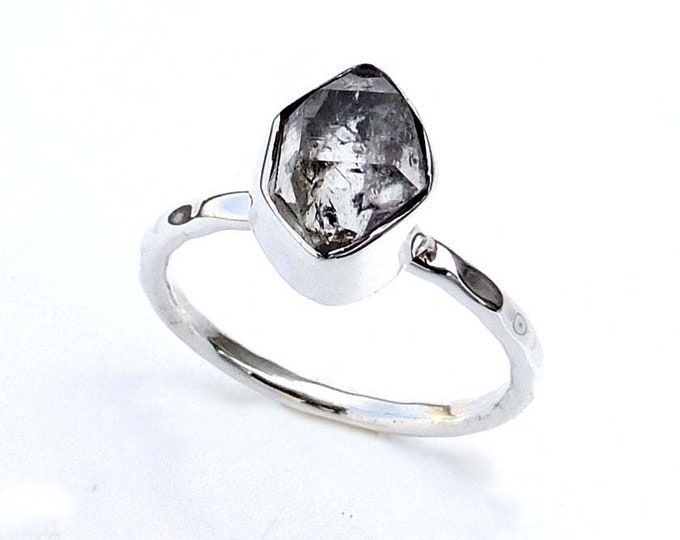 Dendrite & Herkimer Diamond Double Stone Adjustable Ring main image 1
