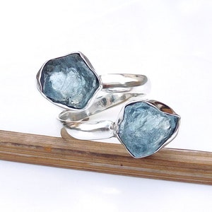 Adjustable Ring, Aquamarine Ring, 925 Sterling Silver Aquamarine Ring, Raw Gemstone Ring, Rough Stone Jewelry, Cocktail Ring, Unique-U033