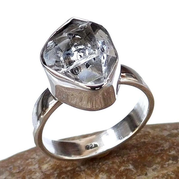 Herkimer Diamond Ring, Natural Herkimer Diamond Ring, Herkimer Diamond Crystal Ring, 925 Sterling Silver Herkimer Diamond Ring-H001