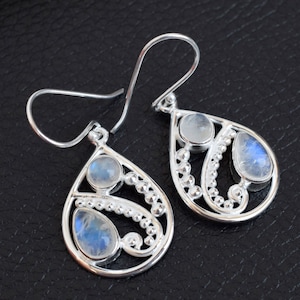 Mondstein Ohrring Natürliche Regenbogen Mondstein Ohrring 925 Sterling Silber Pear Tropfen Ohrring Baumeln Ohrring Tropfen Ohrringe
