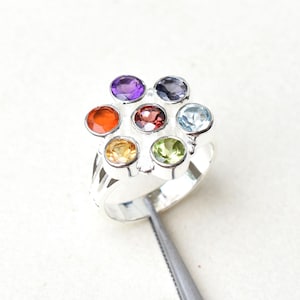 Natural Multi Stone Ring 925 Sterling Silver Handmade Chakra gemstone Jewelry
