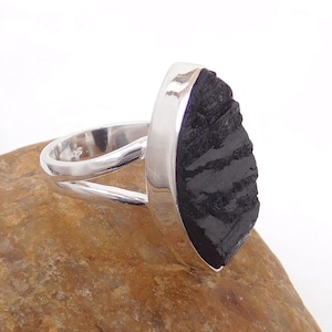 Schwarzer Turmalin Ring, Roher Schwarzer Turmalin Ring, Marquise Ring, 925 Sterling Silber Schwarzer Turmalin Ring, Turmalin Ring-U395