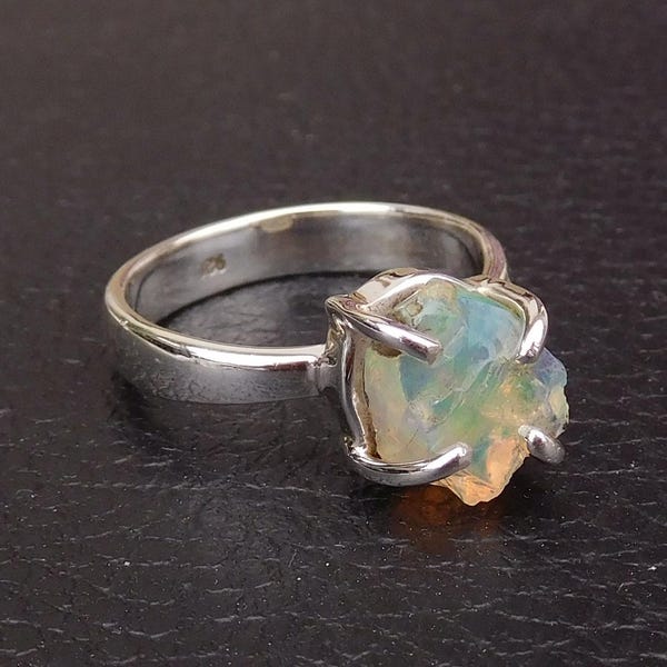 Raw Ethiopian Opal Ring: 925 Sterling Silver Prong Setting