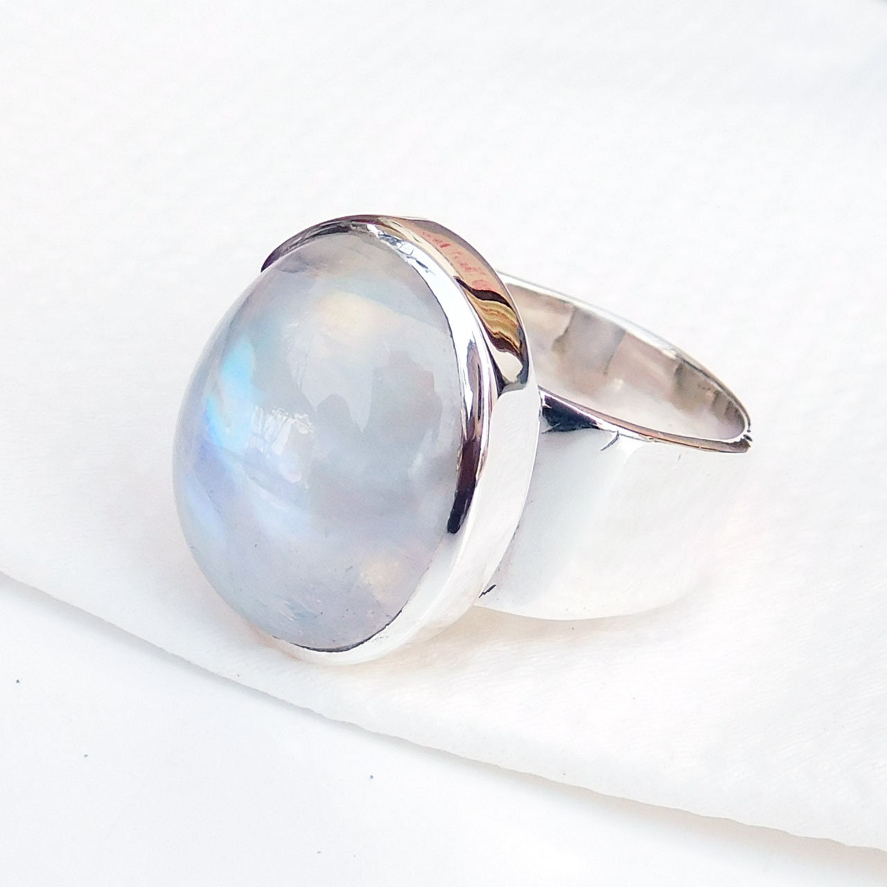 Handmade Rainbow Moonstone Ring: Wide Band 925 Sterling Silver - Etsy