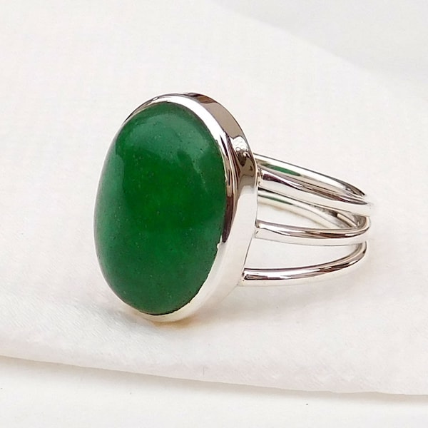 Bague jade vert, bague jade, bague verte, pierre de naissance Bague jade vert, bague jade vert naturel, bague jade vert en argent sterling 925-U069