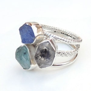 Multi Stone Ring Natural Multi Raw Rough Gemstone Ring 925 - Etsy