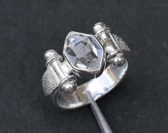 Natural Herkimer Diamond Sterling Silver Ring: One of Kind Handmade Jewelry