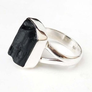 Black Tourmaline Ring, Natural Black Tourmaline Ring, 925 Sterling Silver Black Tourmaline Ring, Raw, Rough Black Tourmaline Ring Ring-U106