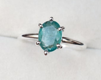 Anillo esmeralda genuino, anillo esmeralda natural de Zambia, anillo esmeralda de plata de ley 925, anillo esmeralda de regalo, anillo de plata de ley 925-EM06