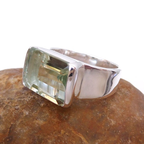 Green Amethyst Ring Natural Green Amethyst Ring 925 Sterling Etsy