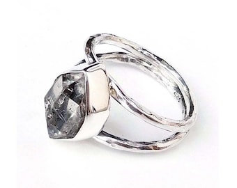 Roher Herkimer Diamant Ring: Handgemachtes Sterling Silber, einzigartiges Design
