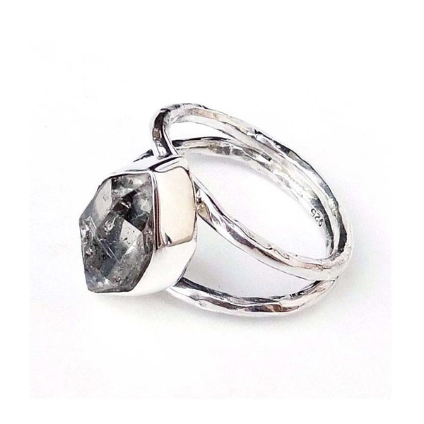 Raw Herkimer Diamond Ring: Handmade Sterling Silver, Unique Design
