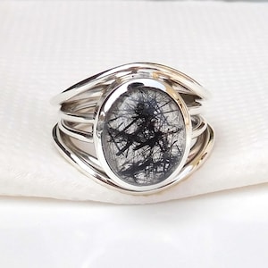 Black Rutile Ring, Black Rutile Quartz Ring, Tourmalated Quartz Ring, Rutilated Quartz Ring, Black Tourmaline Quartz Ring-U244