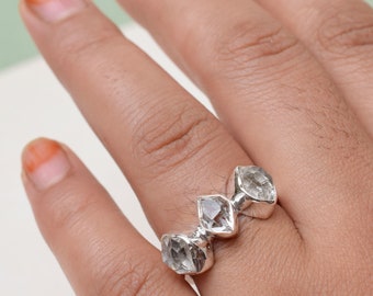White Herkimer Diamond Ring, Natural Herkimer Diamond Ring, One of Kind Diamond Ring, Raw Diamond Crystal Ring 925 Sterling Silver Ring-U235