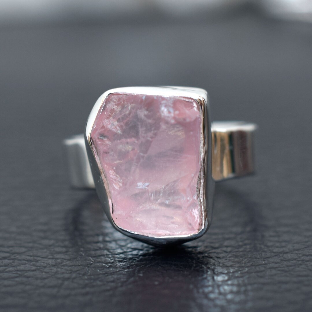 Pink Rose Quartz Ring, Rose Quartz Crystal Ring, Raw Rose Quartz Ring ...