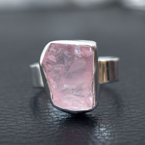 Raw Rose Quartz Ring: Handmade 925 Sterling Silver Crystal (12x16 mm)