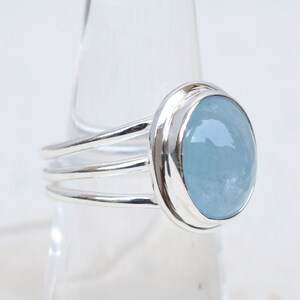 Natural Aquamarine Birthstone Ring, 925 Sterling Silver Handmade Silver Gemstone Jewelry-E025