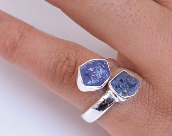 Raw Tanzanite Ring December Birthstone Ring Blue Tanzanite Ring Adjustable Ring Handmade Silver Ring Blue Stone Ring Raw Tanzanite Crystals