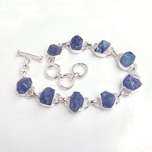 Tanzanite Bracelet, Natural Raw Tanzanite Crystal Bracelet, Blue Tanzanite Bracelet, Gemstone Bracelet, 925 Sterling Silver Bracelet-U294