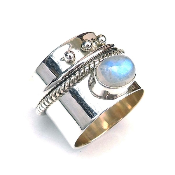 Genuine Moonstone Ring, Silver Band moonstone Ring-U355