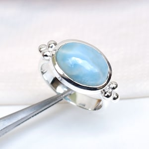 Handmade Oval Larimar Ring: 925 Sterling Silver Bezel Setting