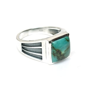 Men&#39;s Turquoise Ring 925 Sterling Silver Tibet Turquoise Ring, Unique Handmade Silver Men&#39;s Jew
