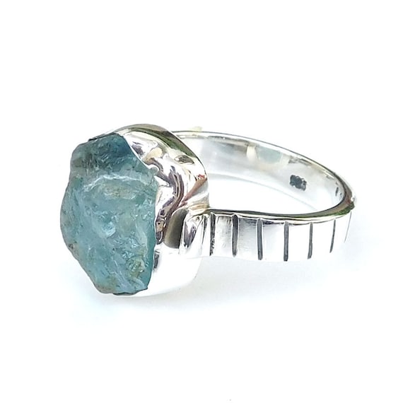 Raw Aquamarine Ring Aquamarine Raw Chunk Gemstone Ring One - Etsy