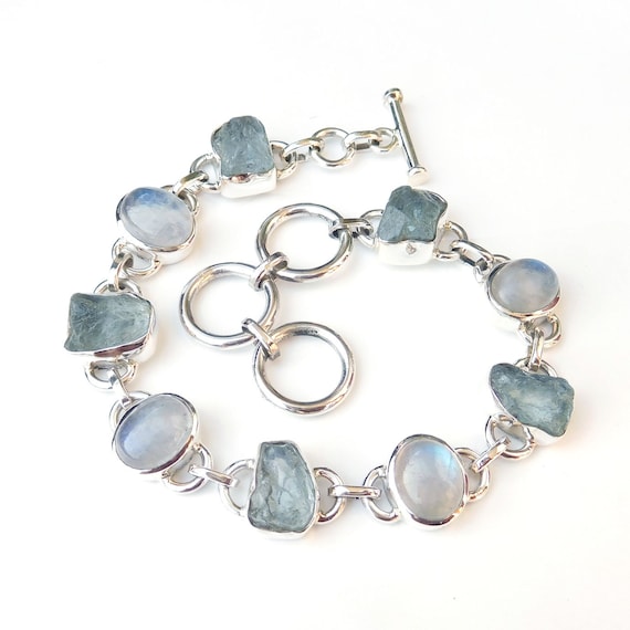 Aquamarine Bracelet Moonstone Bracelet 925 Sterling Silver | Etsy