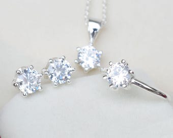 Handmade 925 Sterling Silver Cubic Zirconia Jewelry Set