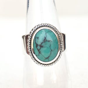 Handmade Tibet Turquoise Ring, Oval Sterling Silver Gemstone