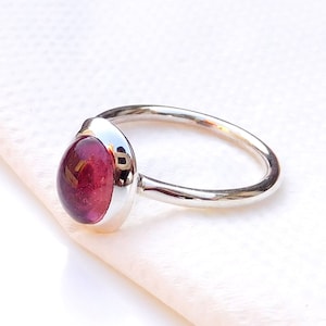Pink Tourmaline Ring, 7x9 mm Oval Pink Tourmaline Ring, Cabochon Pink Tourmaline Ring, Valentine Day gift Ring, Natural Tourmaline Ring-U139