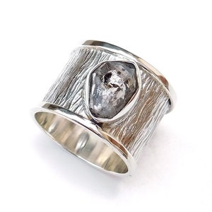 Handmade Herkimer Diamond Ring: Raw Gemstone, Textured Sterling Silver Band