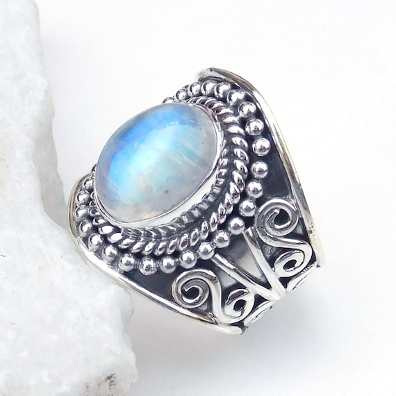 Bague En Argent S925 Pierre De Lune - Bague Coréenne Élégante Forme Goutte Ajustable Pour Femme