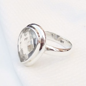 Crystal quartz Ring, Clear quartz Ring, Natural Crystal quartz Sterling silver Ring, Handmade Crystal quartz Ring, Fine silver Ring-U204