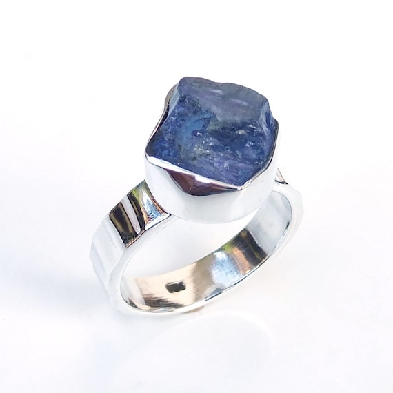 raw Tanzanite ring oxidized silver ring reticulated ring, Brutalist ring chunky silver ring with stone Silver ring with Tanzanite