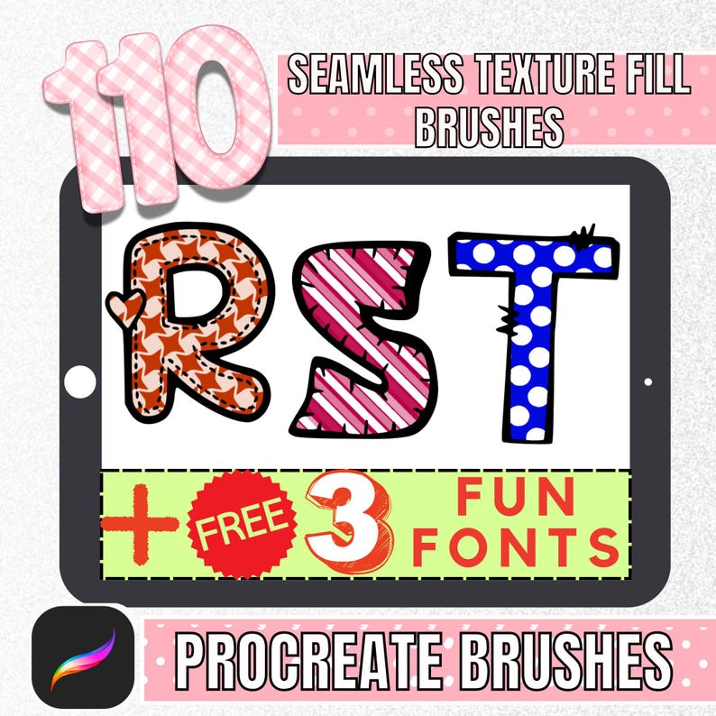 Seamless Pattern Brushes for Procreate, Texture Fill for Lettering, Stripe Polka Dot Floral Bundle image 1