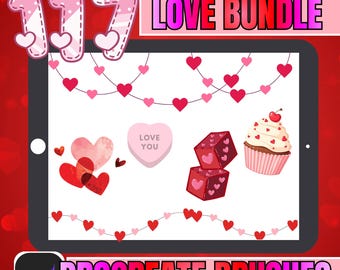 Valentine's Procreate Brush Bundle: Heart Stamps and Seamless Designs (Digital Download)