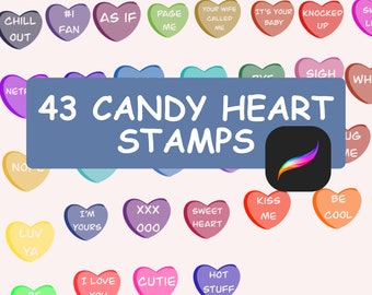 Valentine's Day Candy Heart Procreate Stamp Brush Set 43 Stamp Bundle