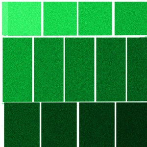 May include: A collection of green squares and rectangles, each with a textured, speckled appearance. The shades of green vary from light to dark, creating a gradient effect. The arrangement includes both square and rectangular shapes.