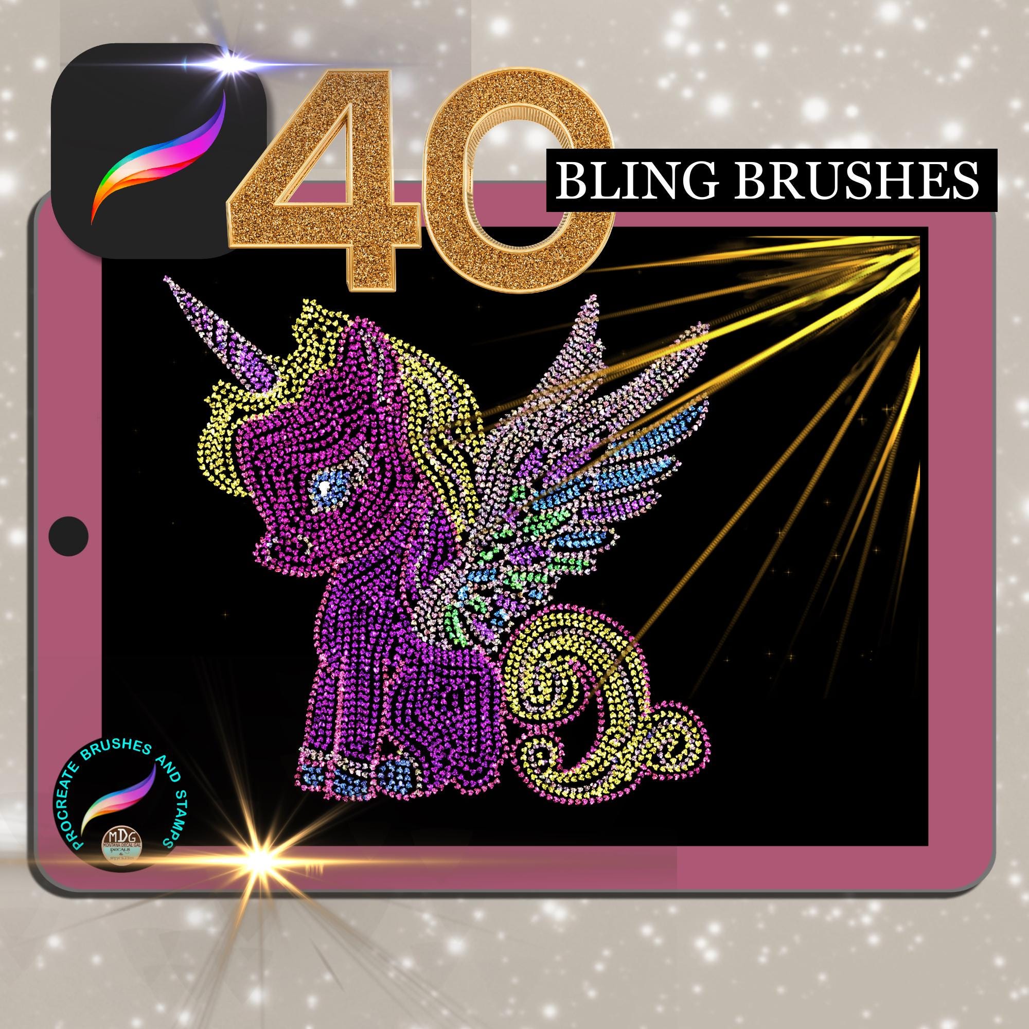 Diamond Art Procreate Brushes Set – 40 Bling, Glitter & Sparkle Brushes for iPad