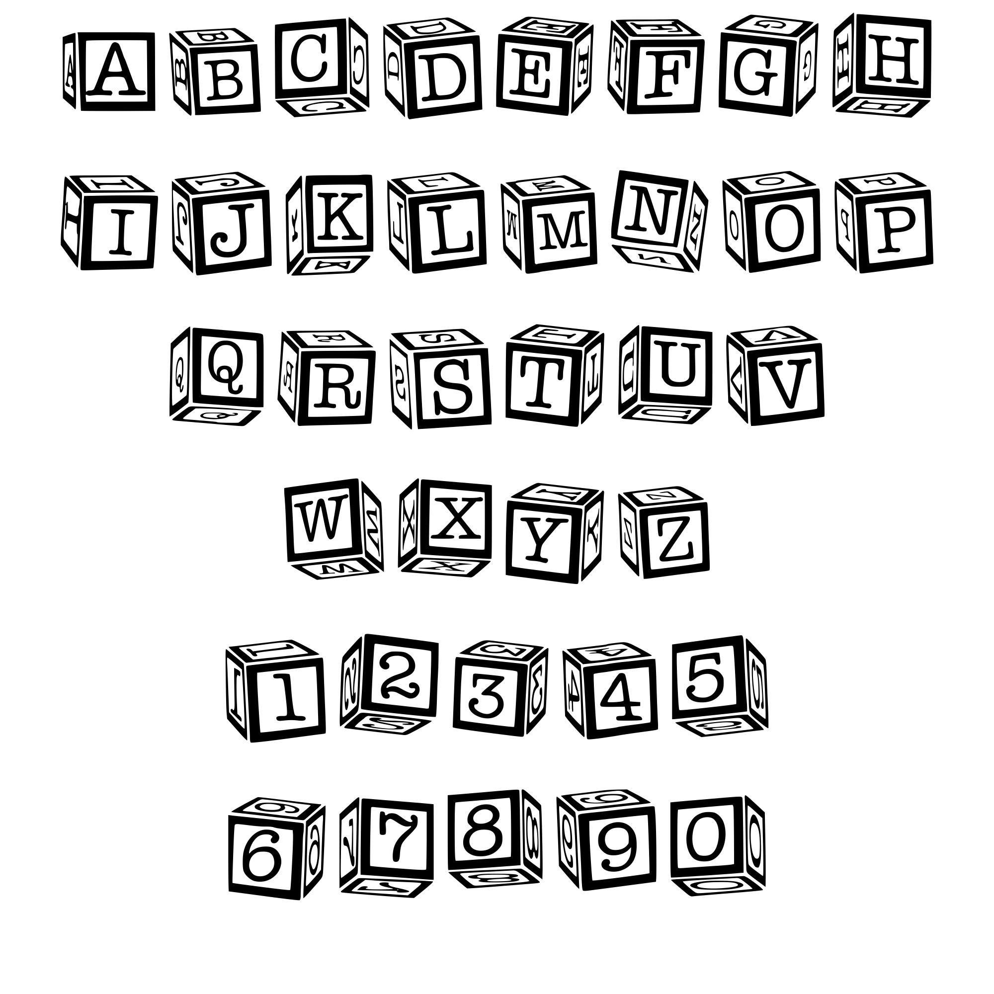 Baby Block Font | 3D Block Alphabet | Uppercase A-Z Numbers 0-9 ...