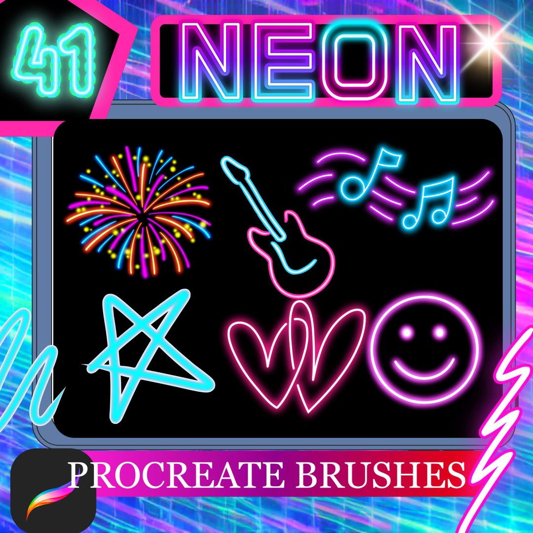 Neon Procreate Brush Set: 41 Glow & Lettering Brushes (digital Download ...