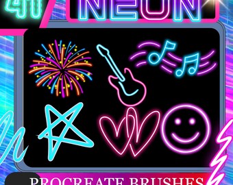 Neon Procreate-penselenset: 41 gloed- en beletteringborstels (digitale download)