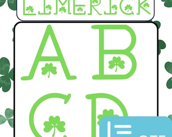 Irish Shamrock Clover Limerick Font Alphabet